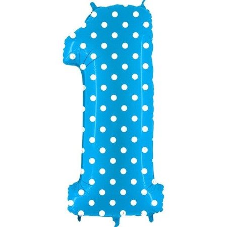 Foil balloon Number 1 in Dotted blue - 102 cm Grabo