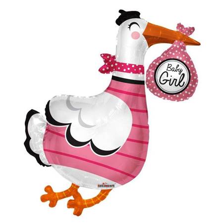 Foil balloon Pink stork on Baby shower, 90 cm