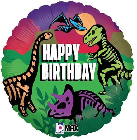 Foil balloon Round, Happy Birthday Dinosaurs 46 cm