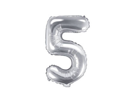 Foil balloon digit 5, 35cm, silver