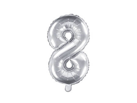 Foil balloon digit 8, 35cm, silver