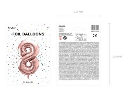 Foil balloon digit '8', 86cm, pink gold