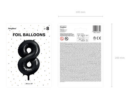 Foil balloon digit 8 black, 86cm black