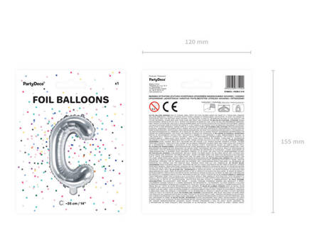 Foil balloon letter C, 35cm, silver