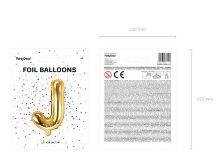 Foil balloon letter J, 35cm, gold