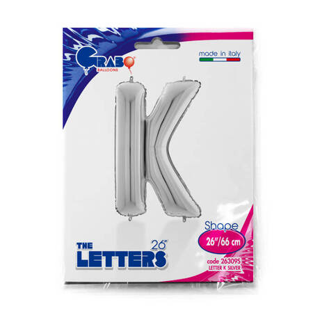 Foil balloon letter K, 66cm, silver