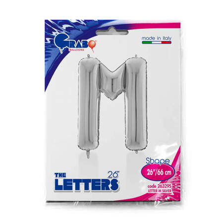 Foil balloon letter M, 66cm, silver