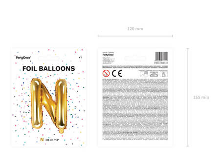 Foil balloon letter N 35cm, gold