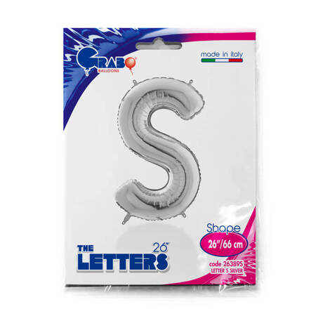 Foil balloon letter S, 66cm, silver