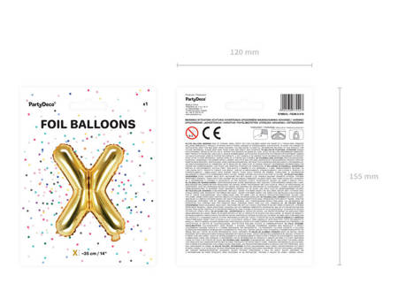 Foil balloon letter x 35cm, gold