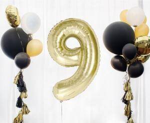 Foil balloon, number 9, gold, champagne, 85 cm.