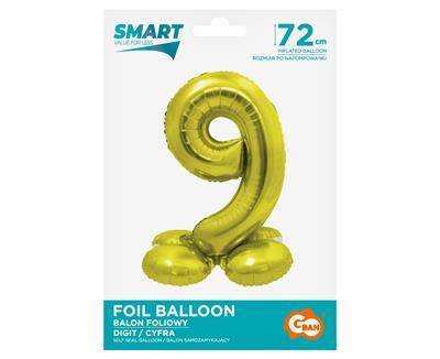 Foil balloon, standing digit 9, gold, 72 cm