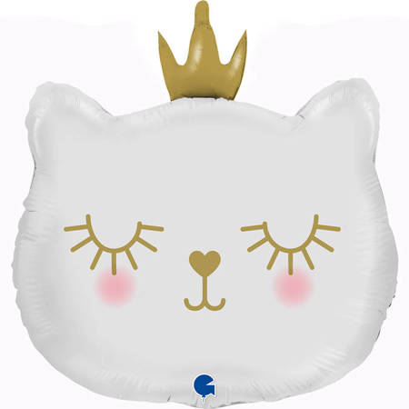 Foil balloon white kitten with crown, 66 cm