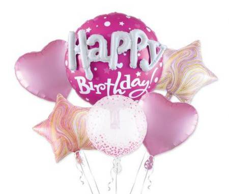 Foil balloons, Happy Birthday pink set, 7 el.