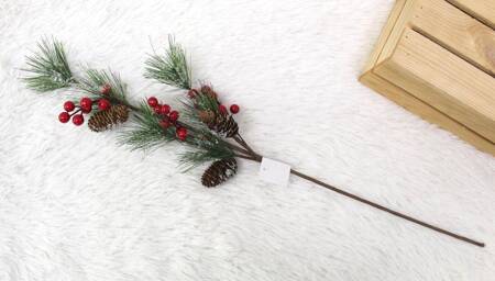 Forest twig with rowan berries and snow-covered cones, 65 cm