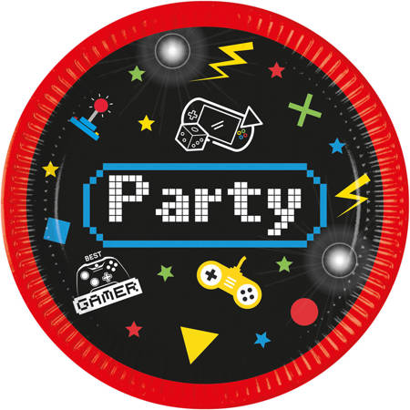 Gaming Party gamer plates, 23 cm, 8 pcs.