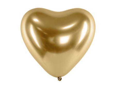 Glossy balloons 27cm, Hearts, golden chrome (1 box / 50 pcs.)