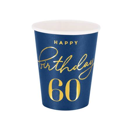 Happy Birthday cups 60, navy blue 220ml 6 pcs.