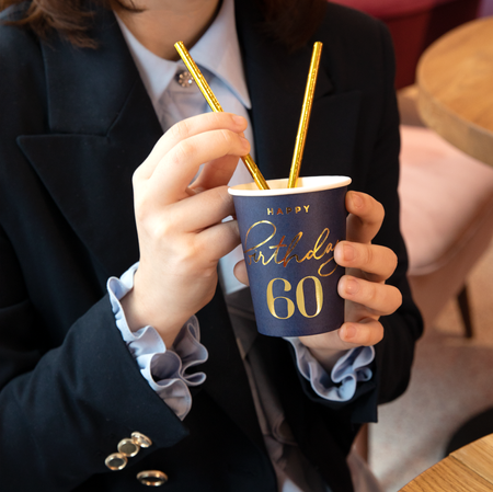 Happy Birthday cups 60, navy blue 220ml 6 pcs.