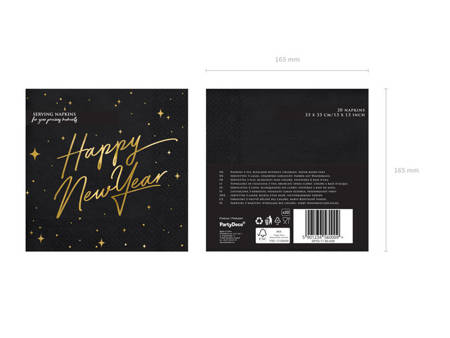 Happy New Year napkins, black, 33cm, 20 pcs