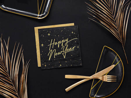 Happy New Year napkins, black, 33cm, 20 pcs