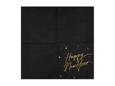 Happy New Year napkins, black, 33cm, 20 pcs