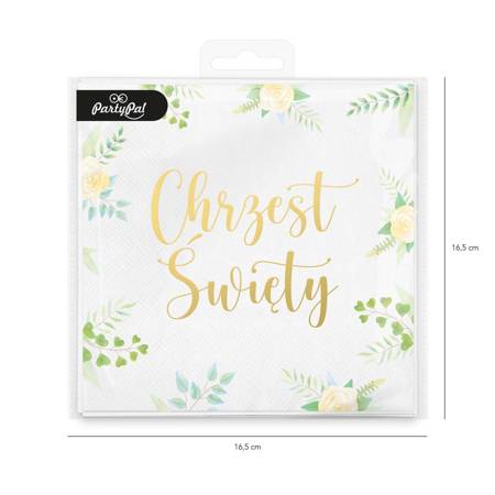 Holy baptism napkins white, green flowers 33x33cm, 10 pcs