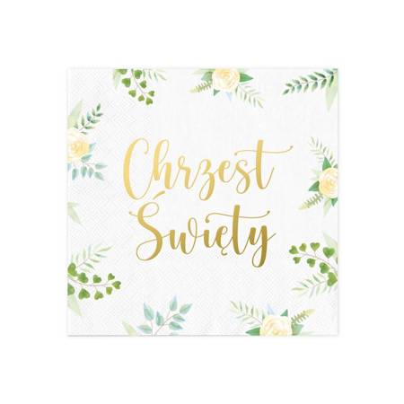 Holy baptism napkins white, green flowers 33x33cm, 10 pcs