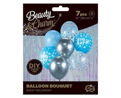 Latex balloons, Birthday Bouquet Blue 30 cm, 7 pcs.