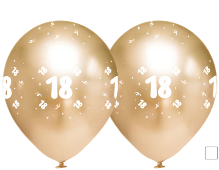 Latex balloons Chrome "18", golden, 30 cm, 10 pcs.