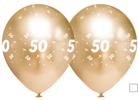 Latex balloons Chrome "50", golden, 30 cm, 50 pcs.