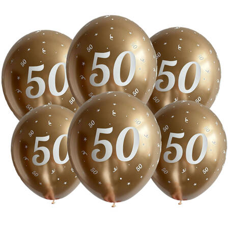 Latex balloons Chrome "50", golden, 30 cm, 50 pcs.