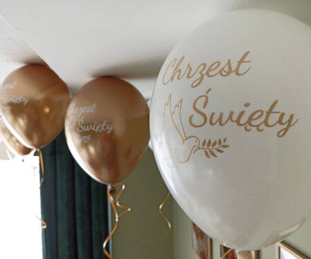 Latex balloons Holy Baptism white, gold print 10 pcs.