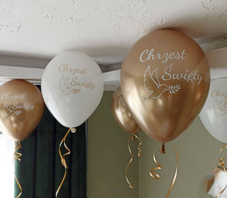 Latex balloons Holy Baptism white, gold print 10 pcs.