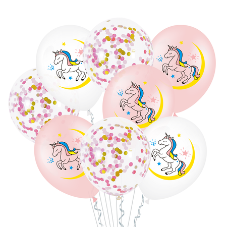 Latex balloons Unicorn, mix with confetti 30 cm, 10 pcs.