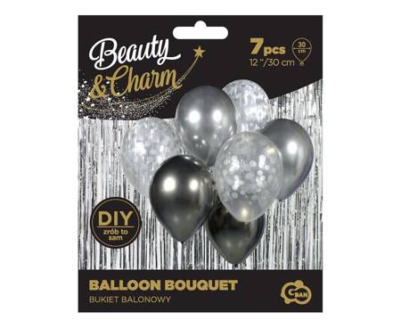 Latex balloons, silver-graphite bouquet 30 cm, 7 pcs.