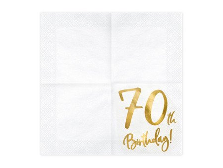 Napkins '70th Birthday' for 70th birthday, white, 33x33cm (1 op. / 20 pcs)