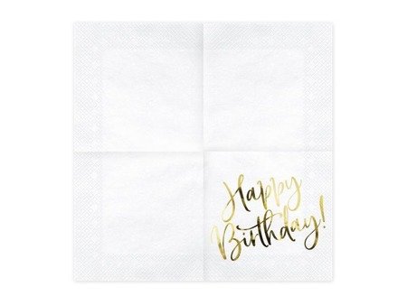 Napkins birthday with a gold inscription Happy Birthday, white, 33cm, 20 pcs.