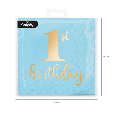 Napkins for 1st Birthday, blue, 33x33cm, 10 pcs.