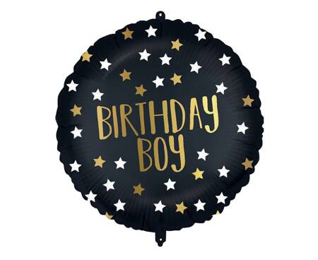 Round foil balloon "Birthday Boy" in black and gold, 46cm