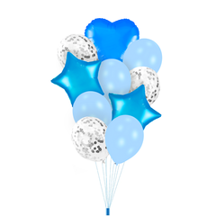 Set of blue-silver balloons with confetti, 10 pcs