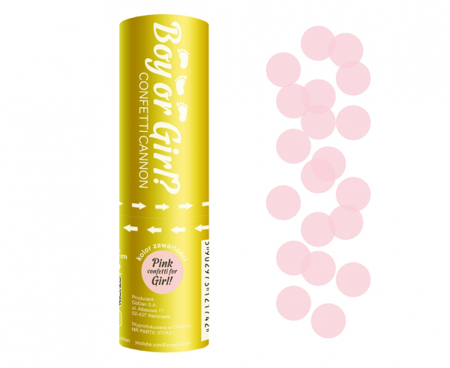 Shot tube with confetti, Boy Or Girl, Pink paper circles / 15 cm