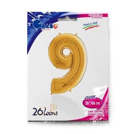 The foil balloon numeral 9 Gold, 66 cm Grabo