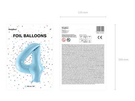 The number 4 Foil balloon, 86cm, light blue