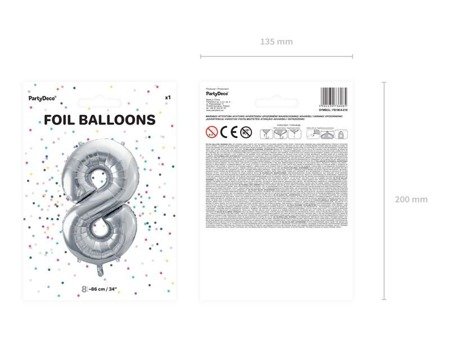 The number 8 Foil balloon, 86cm, silver