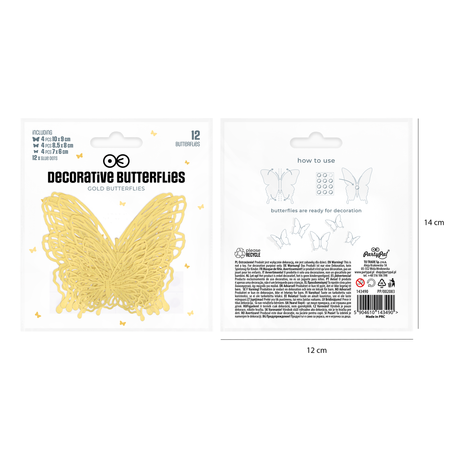 Wall stickers 3D Lacy Golden Butterflies 12 pieces