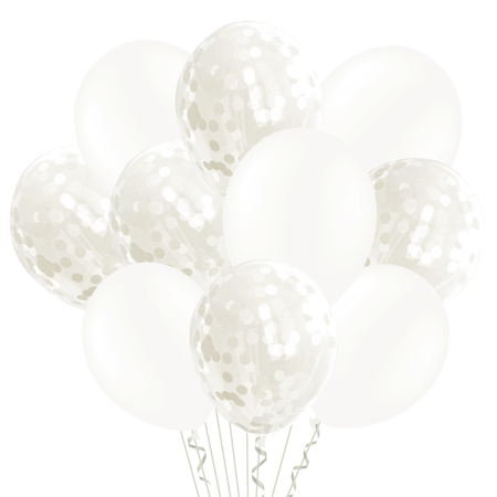 White balloons set with confetti, 20 pieces