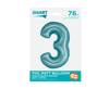 Foil Balloon Number 3 blue matte Smart, 76cm