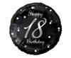 Foil balloon Happy 18 Birthday, black silver print, 46 cm