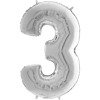 Foil balloon numeral 3 Silver - 102 cm Grabo